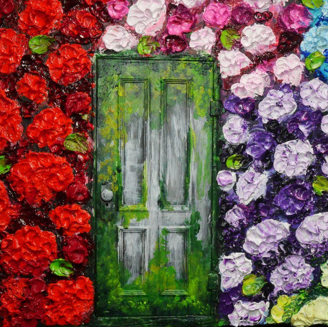 油絵 油彩 油彩画 絵画 絵【扉の先の紫陽花の階段】