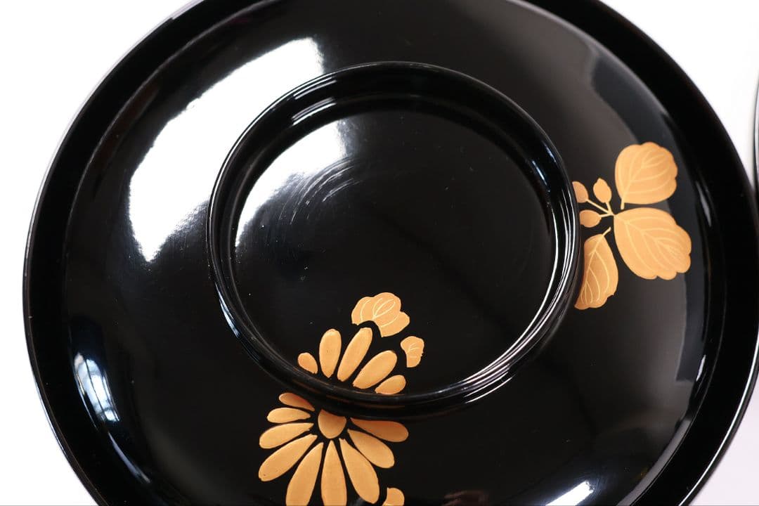 【CM397】天然木漆塗 菊桐鳳凰金蒔絵 黒塗 煮物椀 二客 昭和期 木製漆器