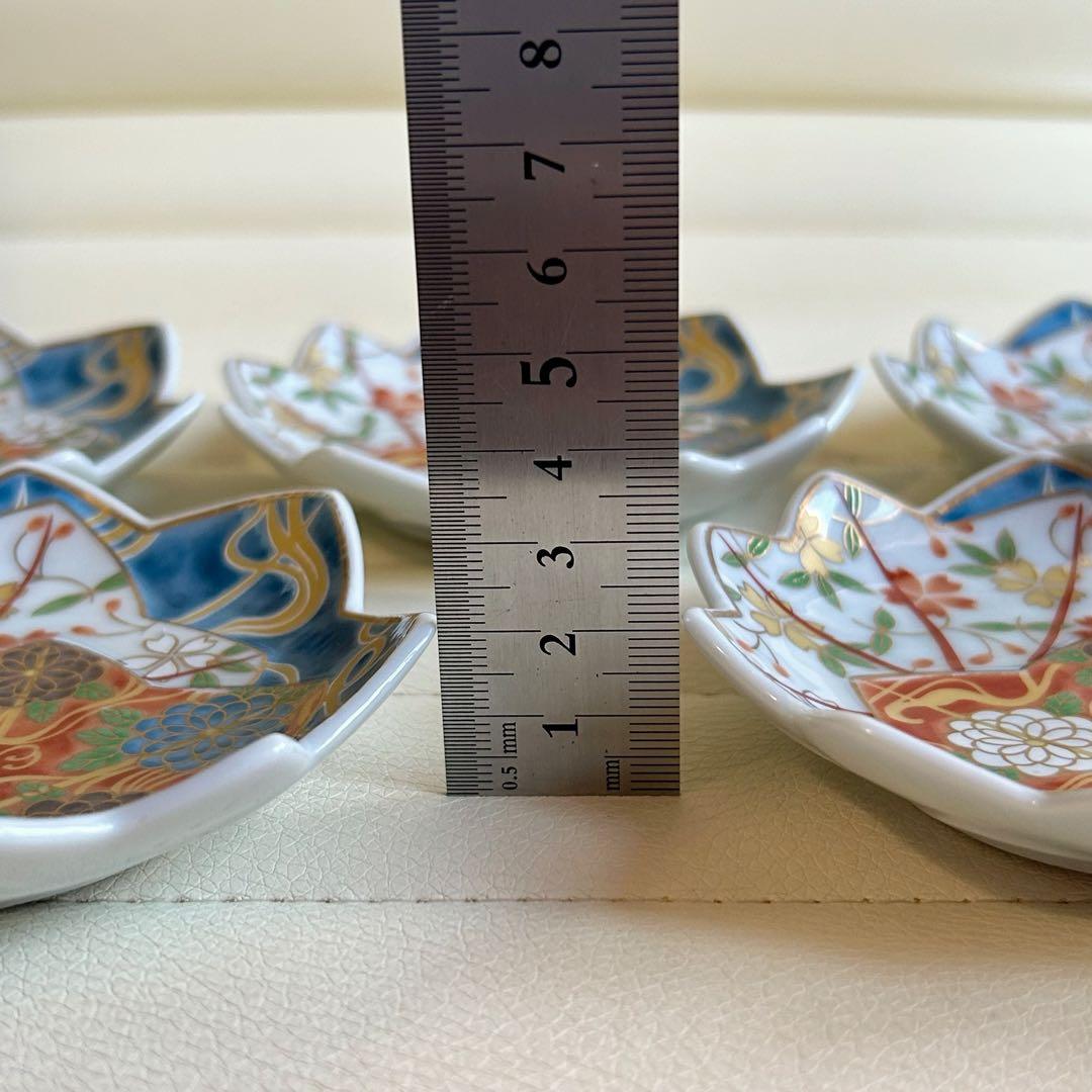 龍峰窯 金彩 色絵 赤絵 楓型花文様 小皿揃 5枚 銘々皿 手塩皿 古伊万里