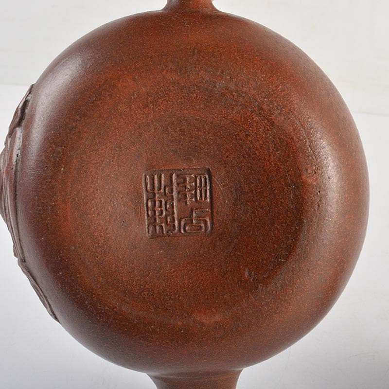 中国　紫砂　朱泥　漢詩布袋像文　急須　茶壷　在銘　N　6667