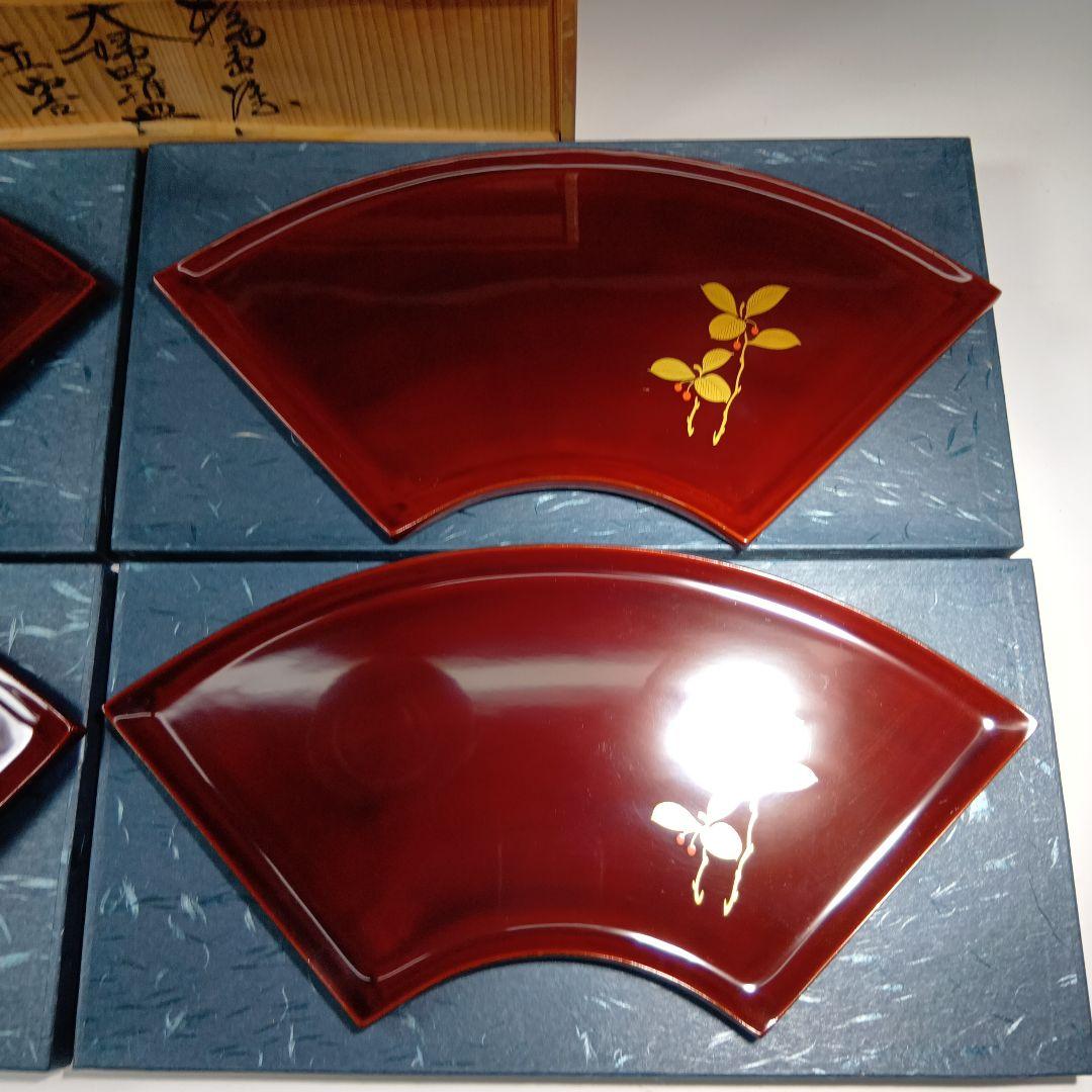 値下げ輪島塗　蒔絵扇面形　お盆　菓子器皿　 共箱　美品