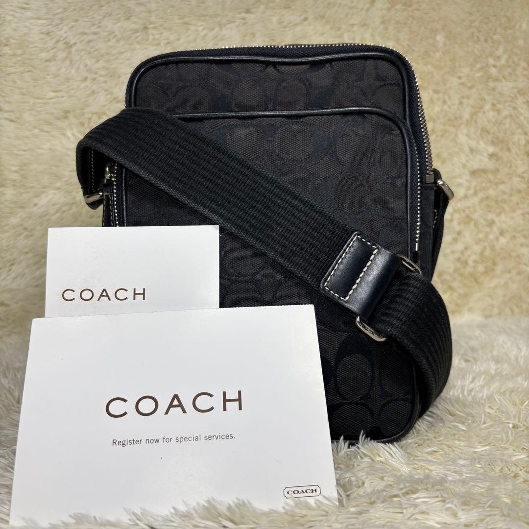 【美品】COACH　シグネチャー　ショルダーバッグ　斜め掛け　ブラック　4270