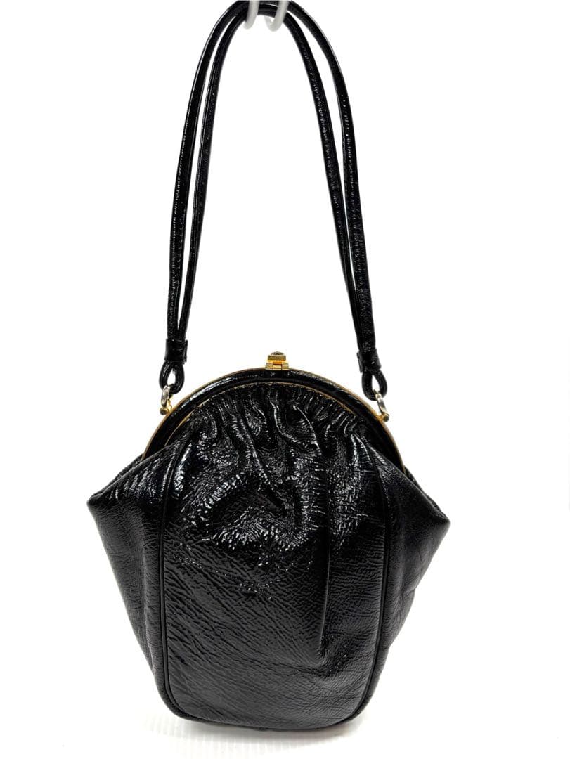 濱野（HAMANO） ハンドバッグ　サンピエトロ　がま口　ビジューストーン　黒