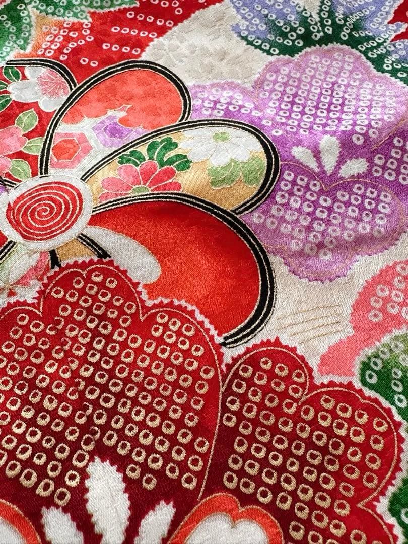 美品 七五三 三歳 女の子 正絹 赤 花柄 豪華お着物・長襦袢セット