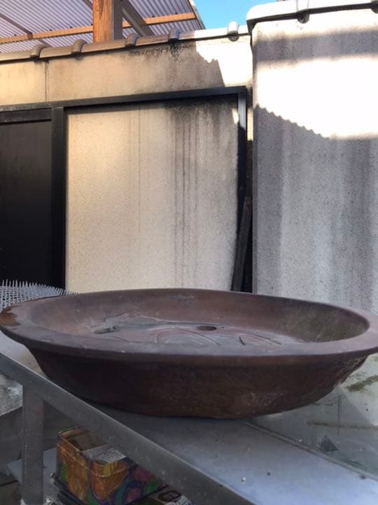 盆栽鉢 超希少レア時代朱泥大盆栽鉢落款木肌松皮中国山野草寄せ植え