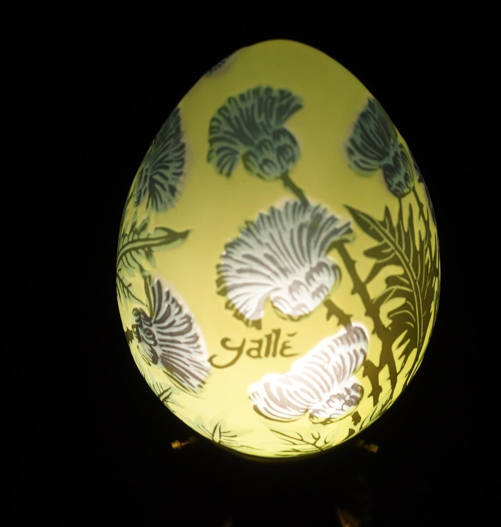 エミールガレ 一灯ランプ 芥子紋 カメオ彫り 被せガラス 高さ23cm