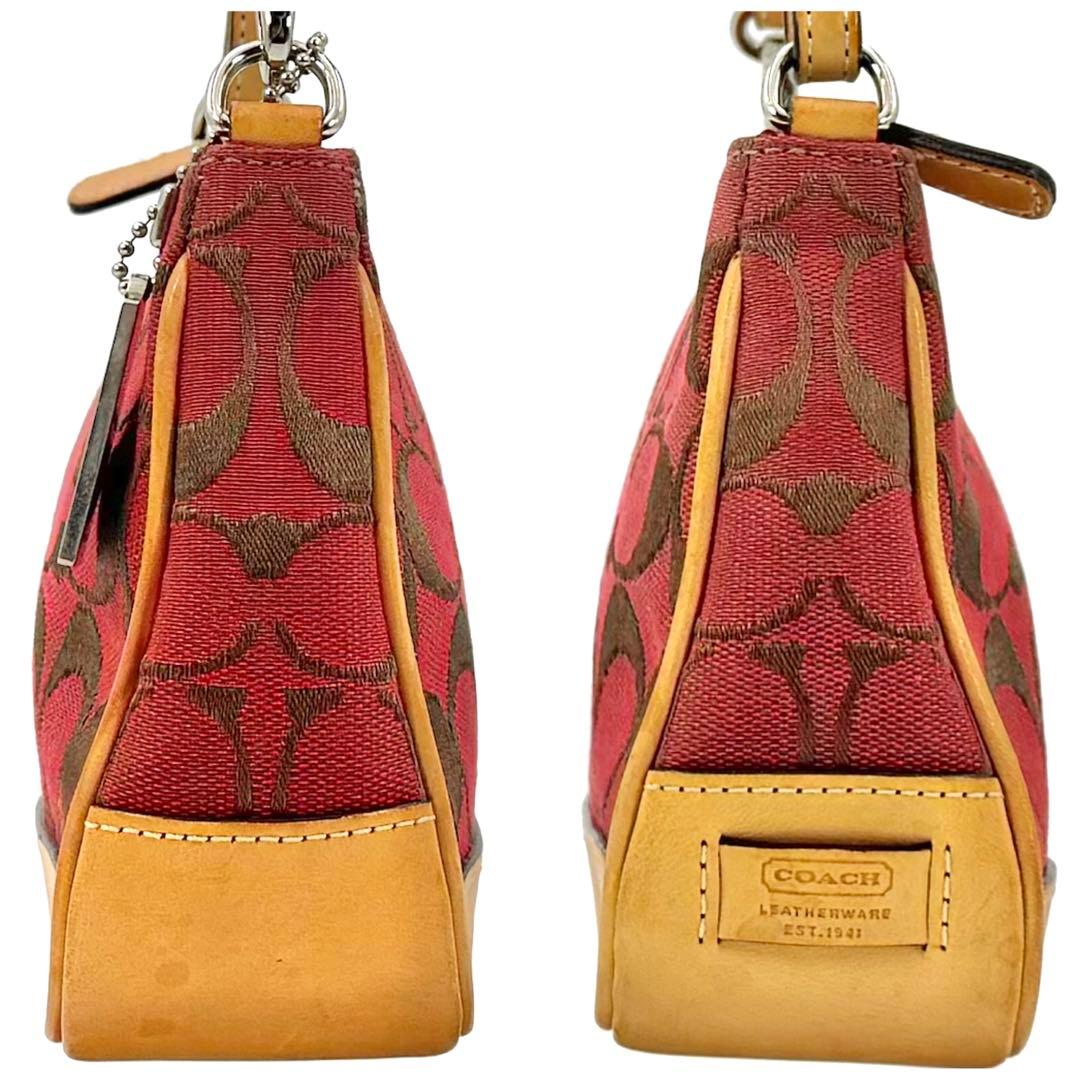 ✨美品✨COACH アクセサリーポーチ ミニバッグ キャンバス レザー レッド