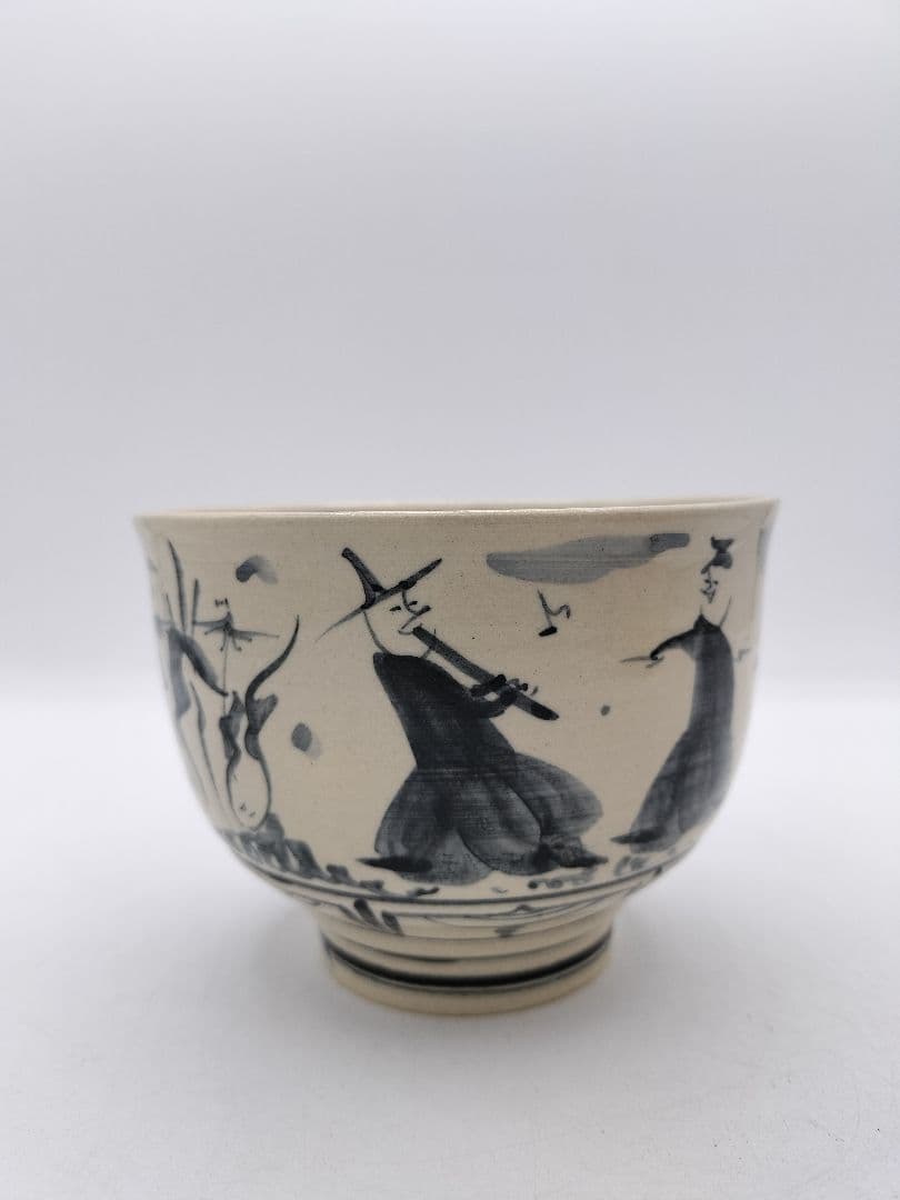 c585 茶碗 古曽部 安南手 人物草花 高規古曽部 義宗窯 木箱