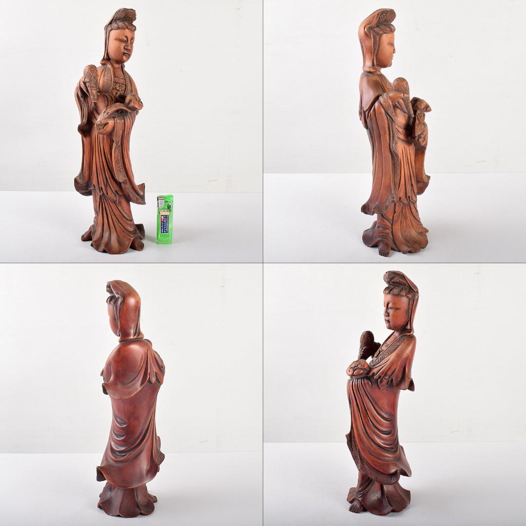 中国 唐木黄楊製 観音菩薩像 仏像 置物 V R4736 中国 唐木黄楊製 観音