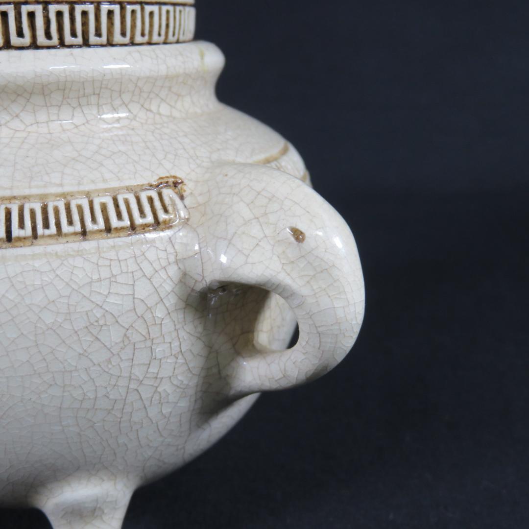 香炉 白磁 貫入 使用感あり 三つ足 象耳 双耳 工芸品中国