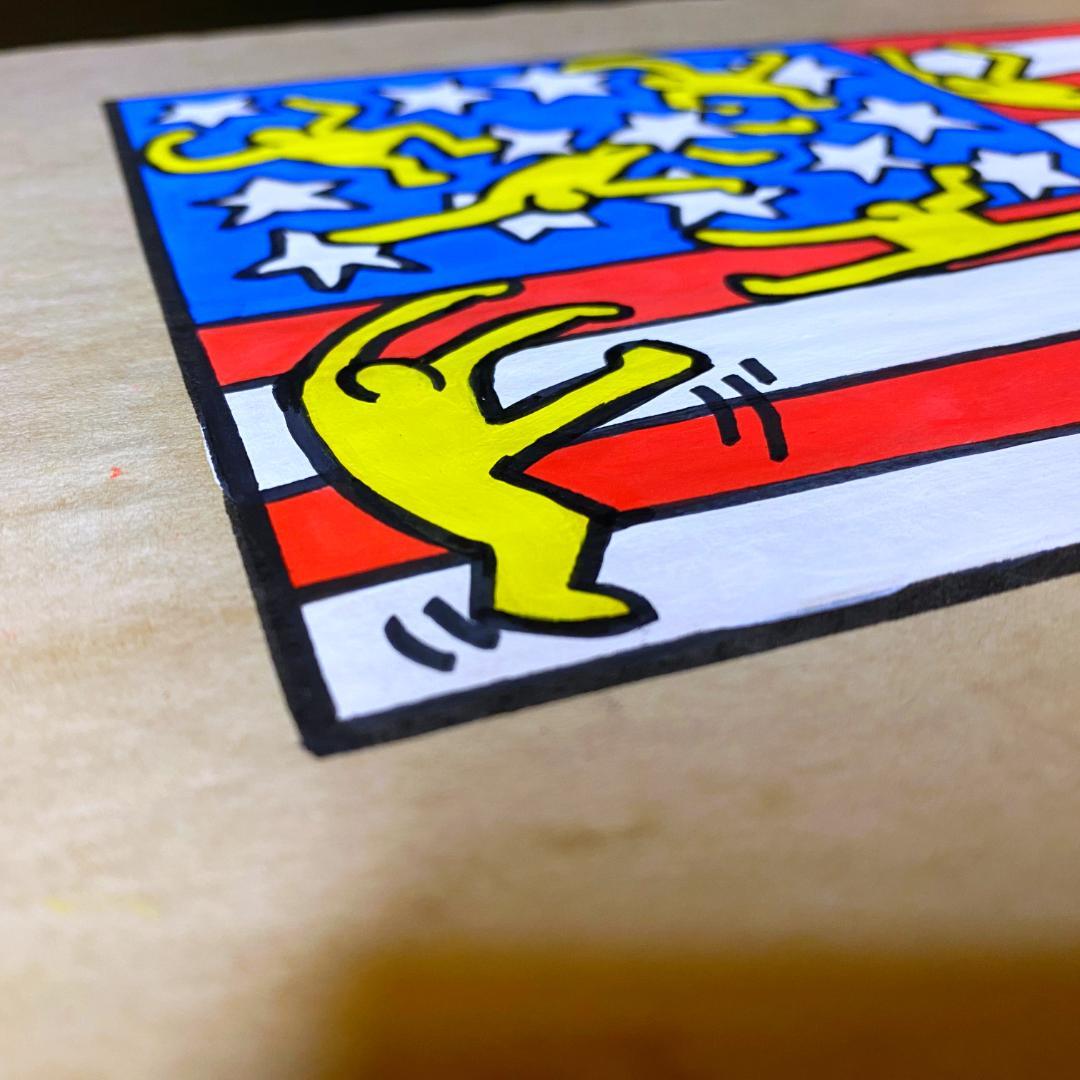 模写】キース・ヘリング ドローイング 水彩 手描き サイン・スタンプ入