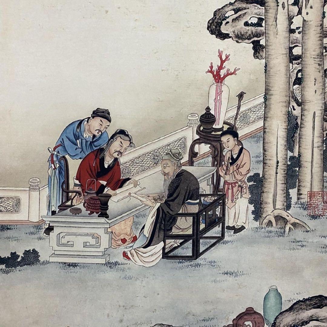 唐寅 賢士観書図 中堂掛け軸 中国書画 宣紙 書画工芸 - メルカリ