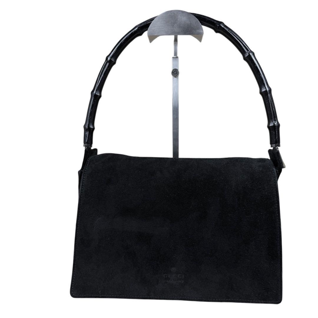 【良品】GUCCI グッチ ロゴ刻印 バンブー ワンショルダーバッグ スエード