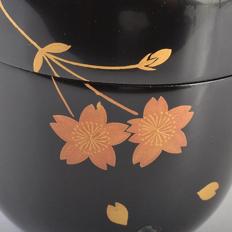 茶道具　中出松峰作　雪付花蒔絵　螺鈿装飾　中棗　共箱　仕覆付　V　6282