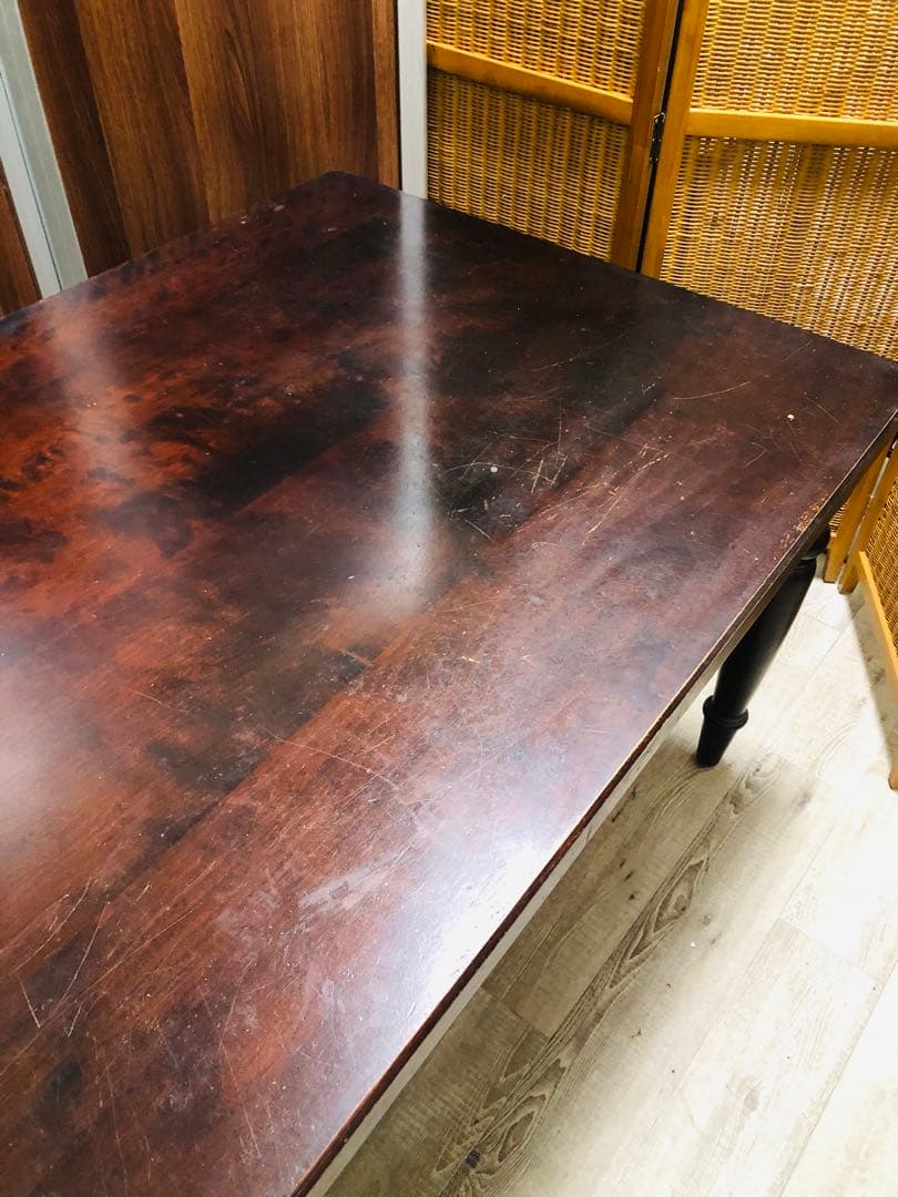 北海道民芸家具　ダークブラウン 木製 ダイニングテーブル 大きめ