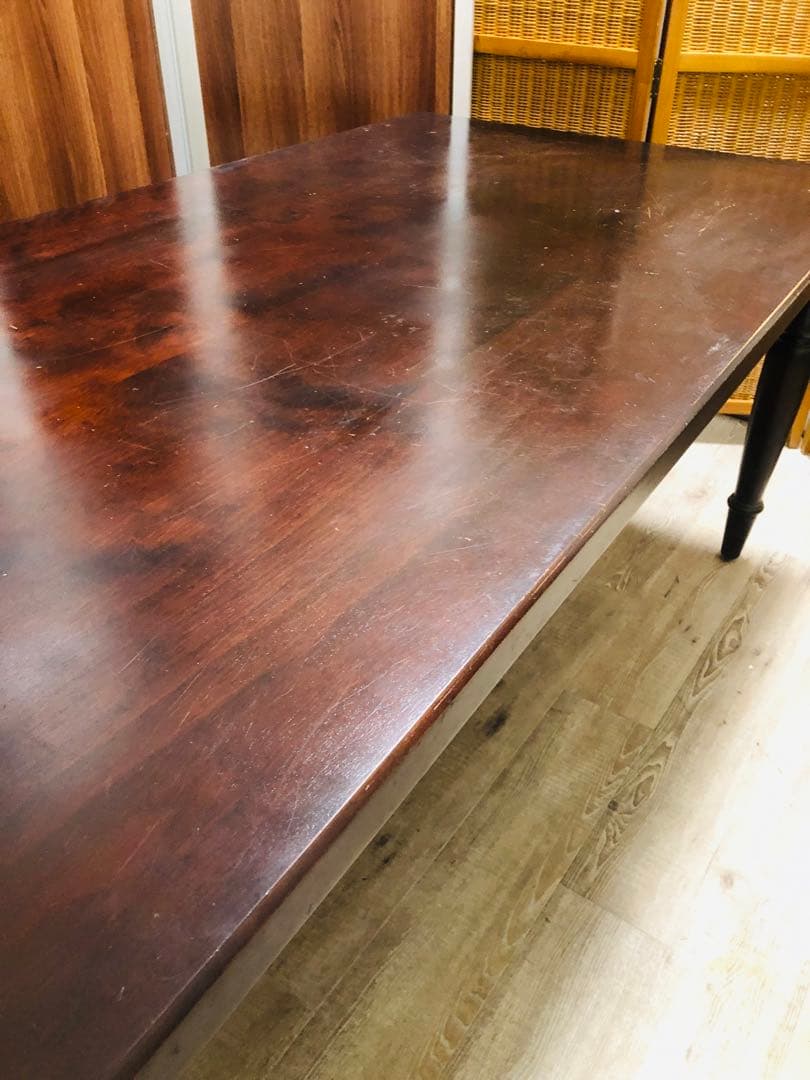 北海道民芸家具　ダークブラウン 木製 ダイニングテーブル 大きめ