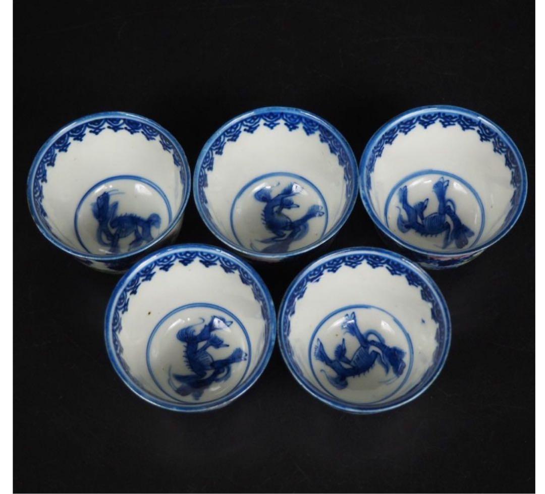 送料無料 幕末～明治『角富』銘 煎茶碗5客 希少 茶道具