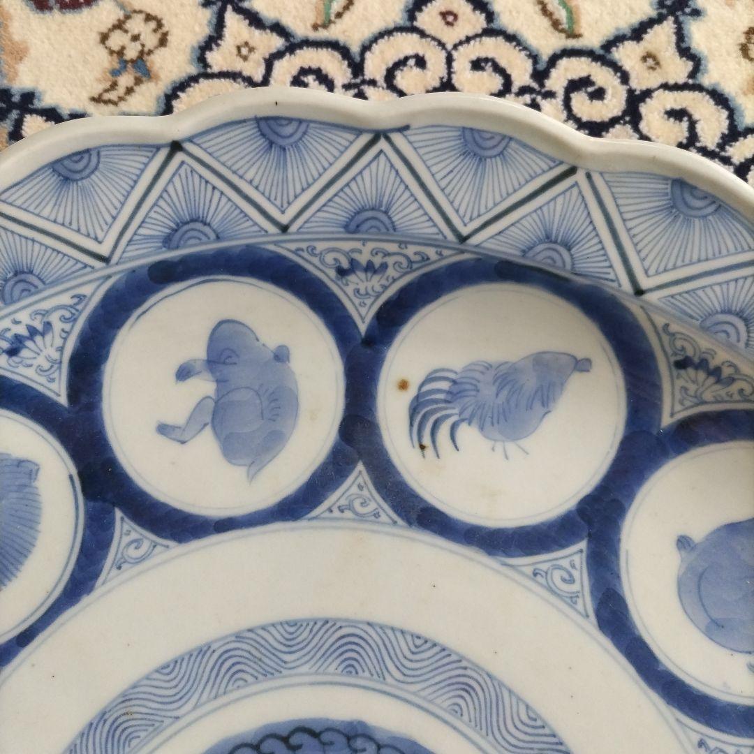 時代 十二支 大皿 染付 江戸 41.5cm 古伊万里 図変わり 珍品 干支