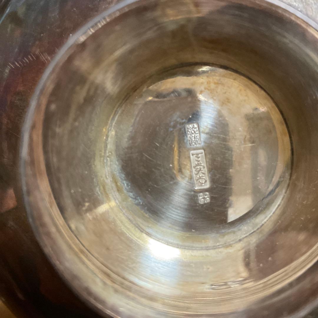 純銀 銀杯 銀盃 潰し 天賞堂 花模様 扇子 310g