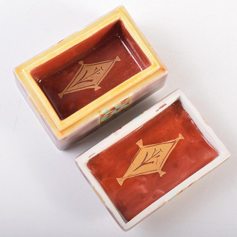 九谷焼 三代 田村敬星造 色絵金彩 毛筆細字 香合 共布共箱 M R7600