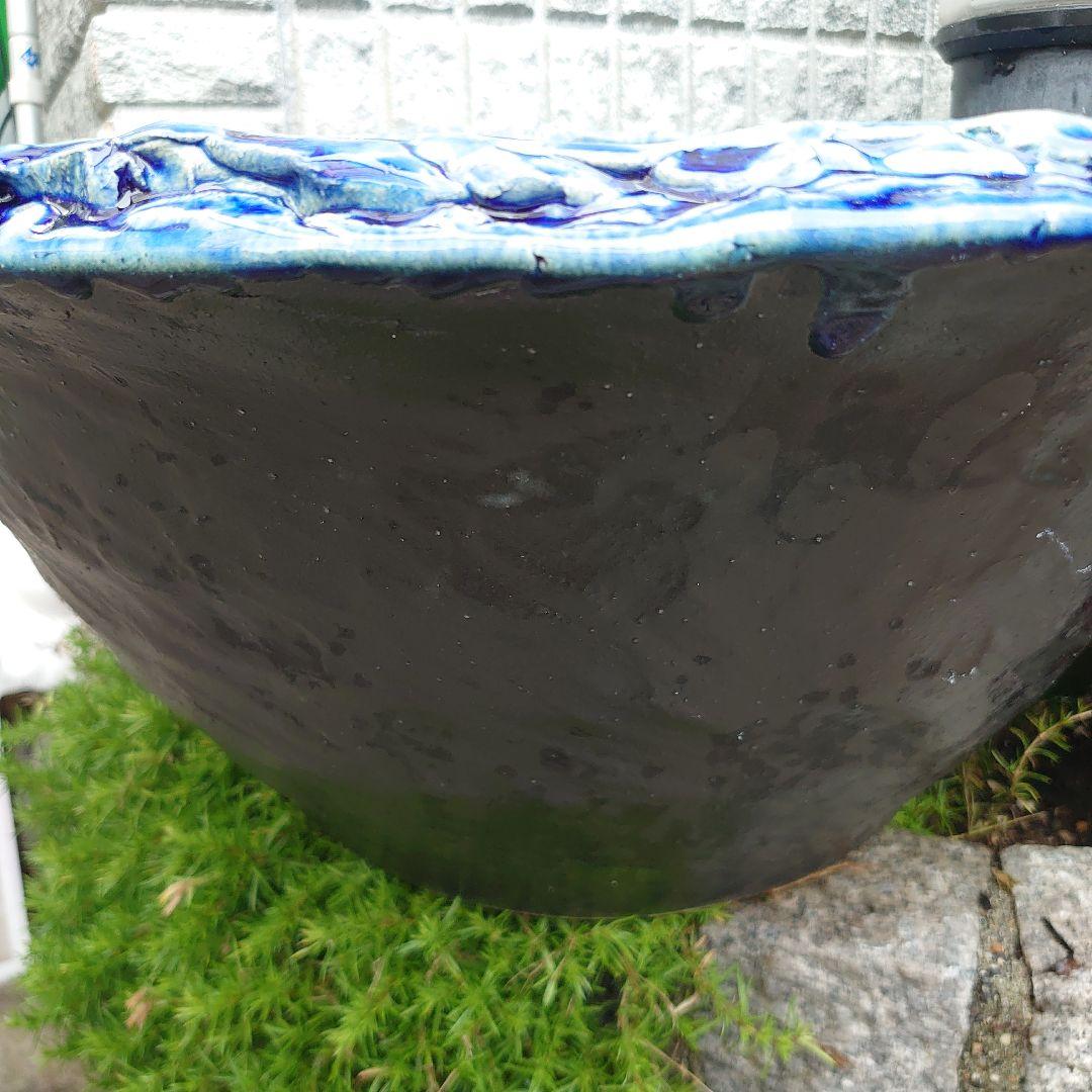 信楽焼手作りブルーガラスめだか鉢金魚鉢直径53㌢