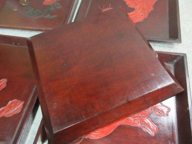 讃岐 手彫り 角盆 5枚 [B23518] 絵変り 両峰山人刀 讃岐木地漆