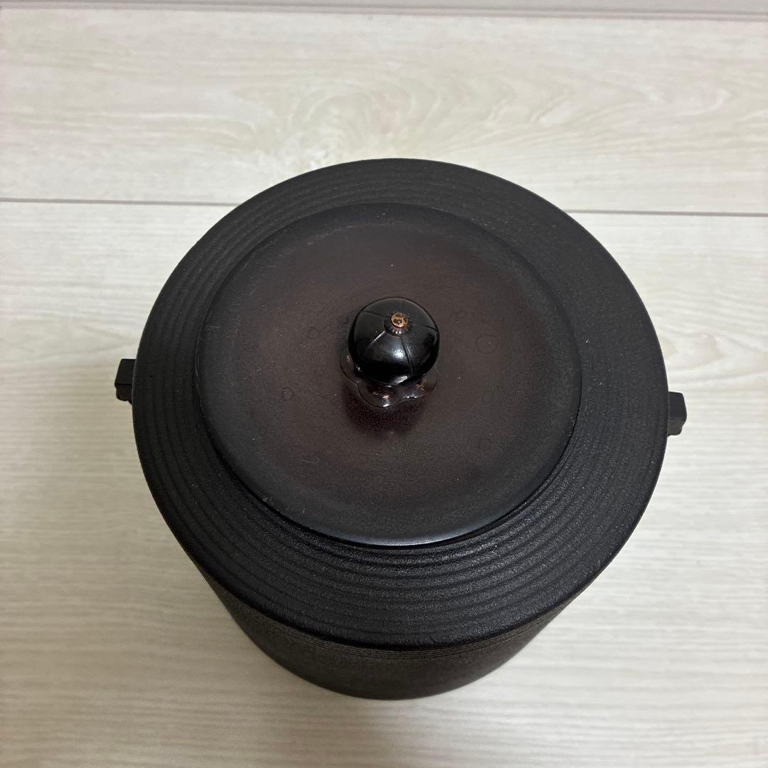 茶道具 志きの 糸目 筒釜 蓋は唐銅製（釜かん付）