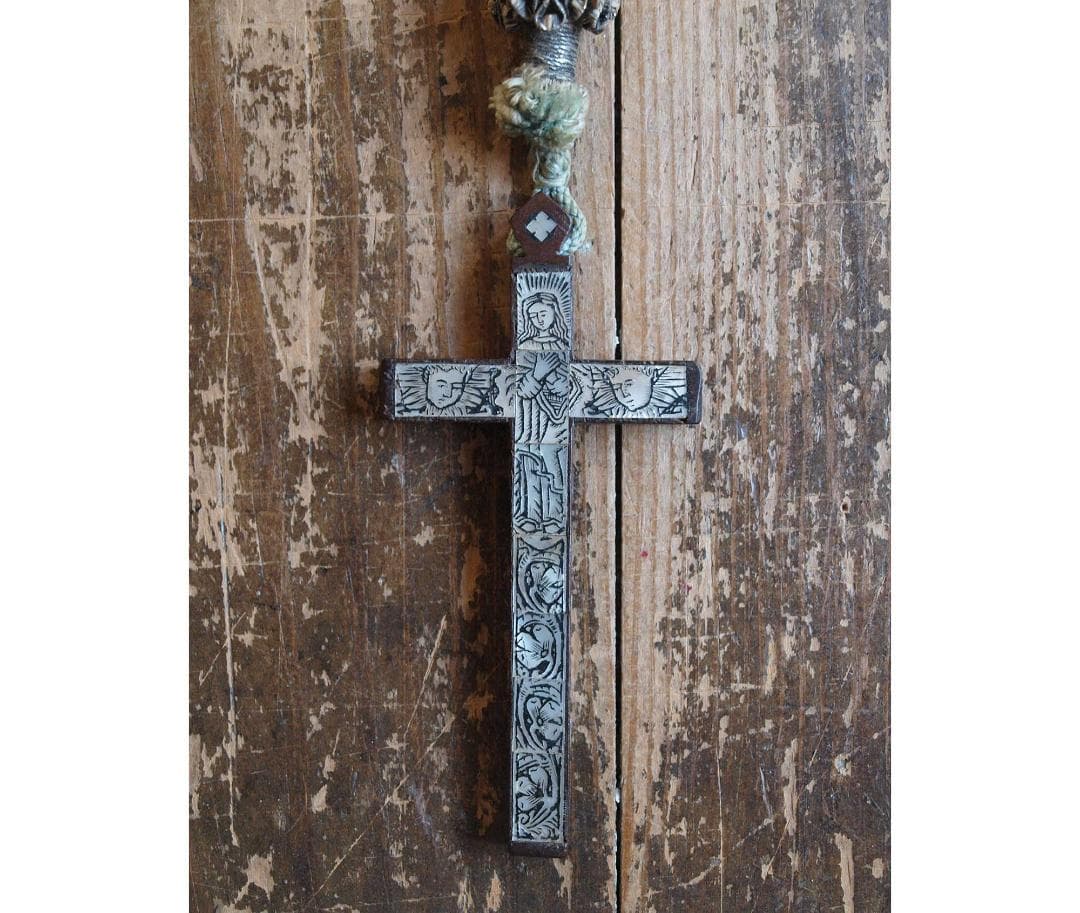 マザーオブパールのケース&ロザリオ 十字架 20世紀 聖遺物/K191