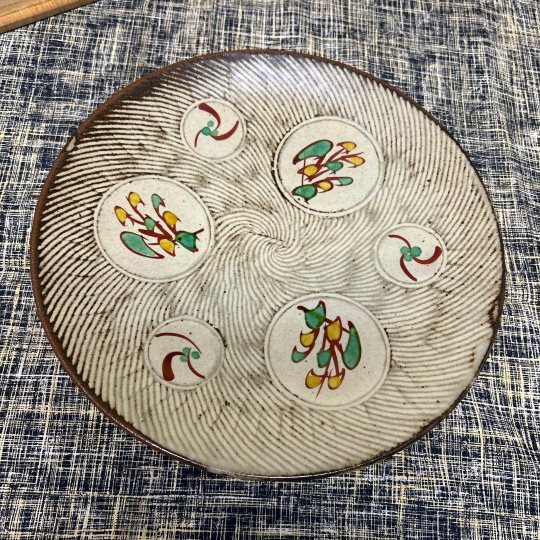 人間国宝 島岡達三 象嵌赤絵草花文皿