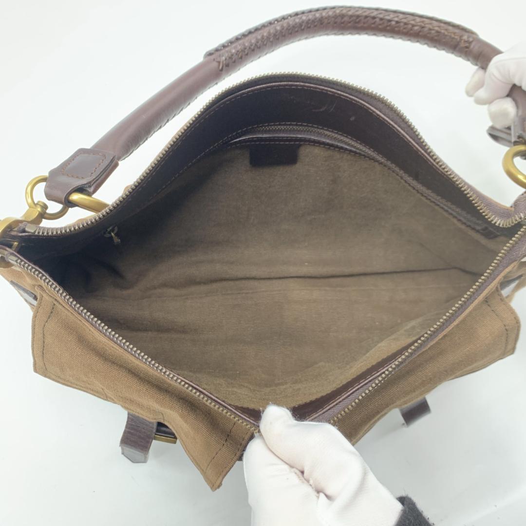 オールドグッチ ショルダーバッグ ハンドバック 真鍮色 キャンバス レザー