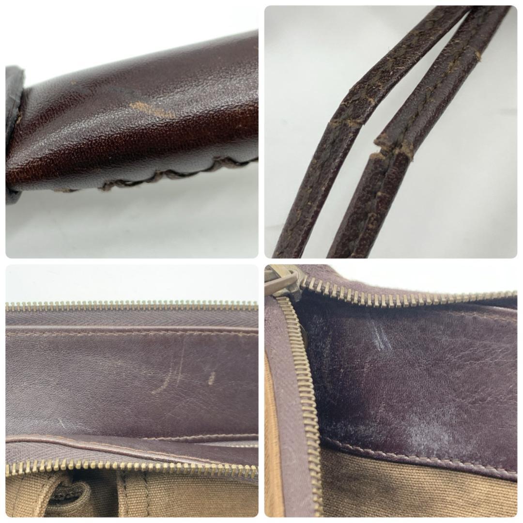 オールドグッチ ショルダーバッグ ハンドバック 真鍮色 キャンバス レザー