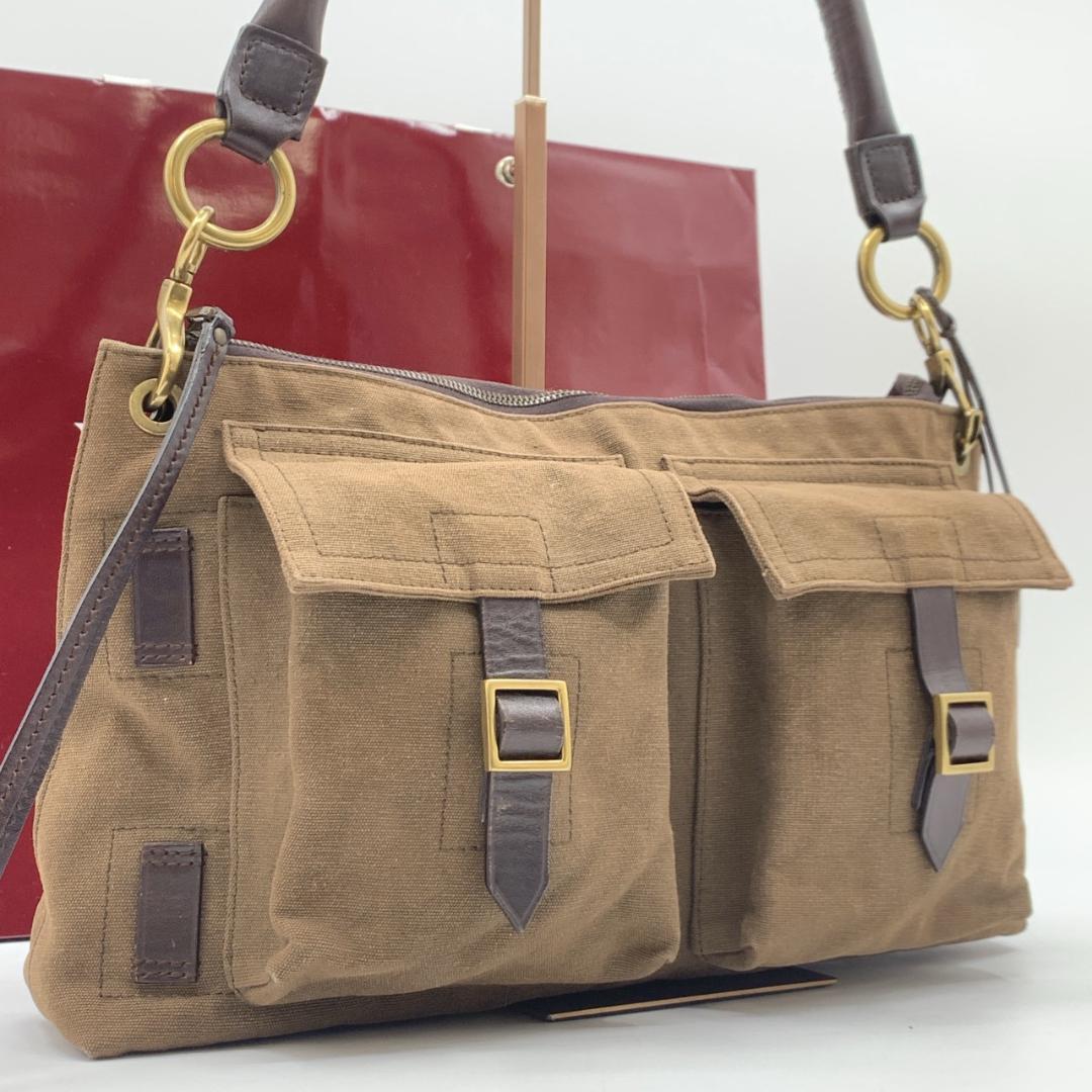 オールドグッチ ショルダーバッグ ハンドバック 真鍮色 キャンバス レザー