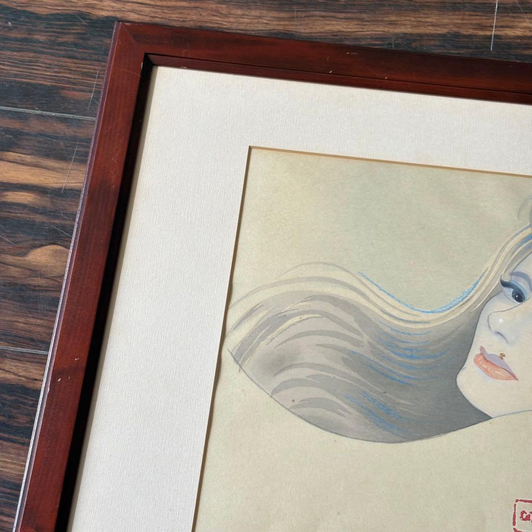 岩田専太郎 木版画三撰 『女ごころ』 「はじらい」 額装 美人画 アダチ