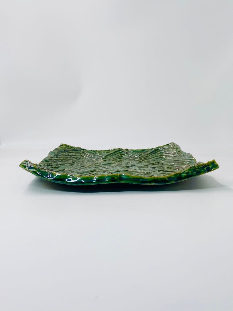 【翔武窯】織部　四方皿　道場六三郎デザイン　角皿　桐共箱　美品　限定　27.5㎝