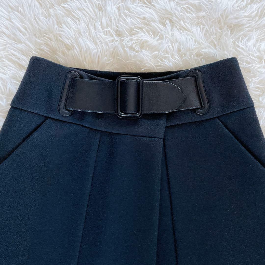 美品✨希少【エルメス】ウールアンゴラ ビッグベルトラップスカート ブラック 36