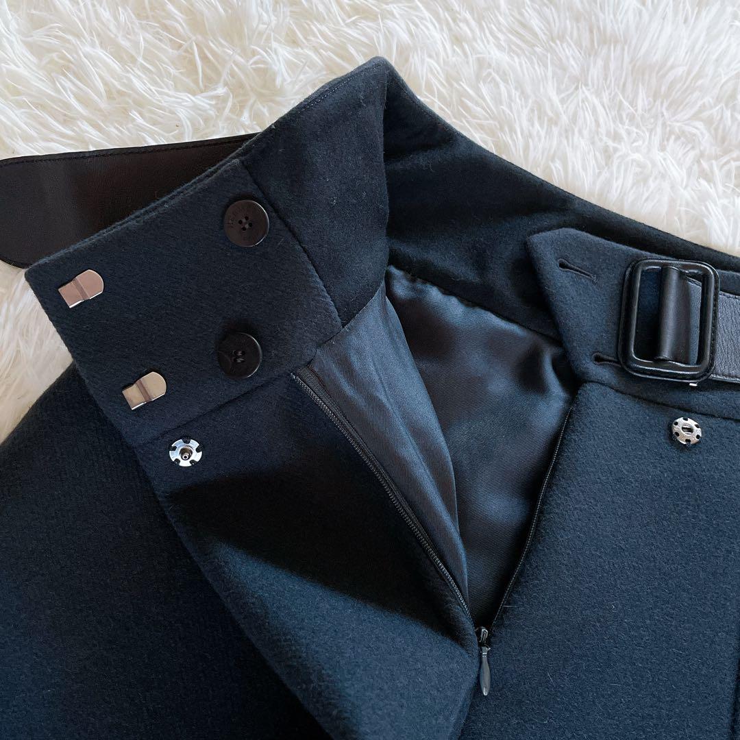 美品✨希少【エルメス】ウールアンゴラ ビッグベルトラップスカート ブラック 36