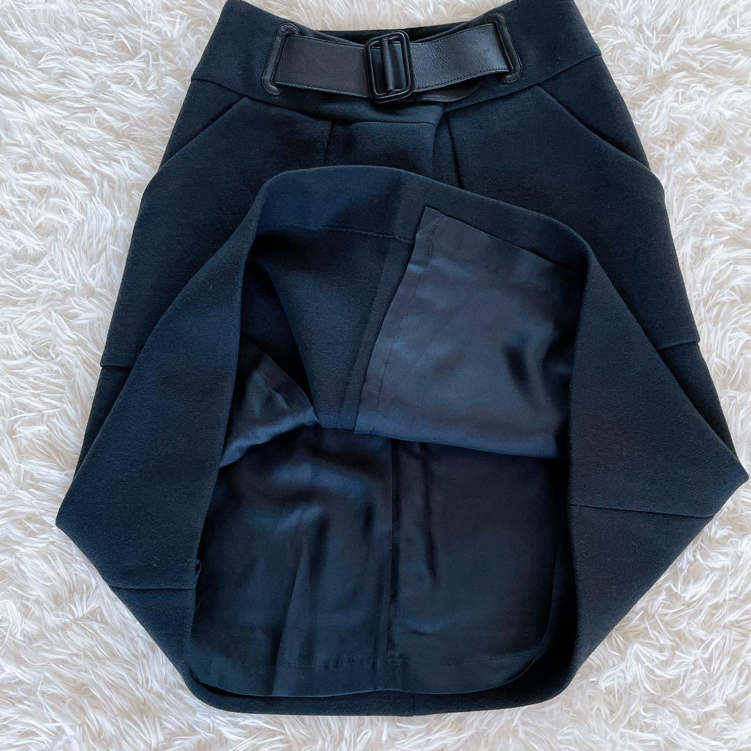 美品✨希少【エルメス】ウールアンゴラ ビッグベルトラップスカート ブラック 36