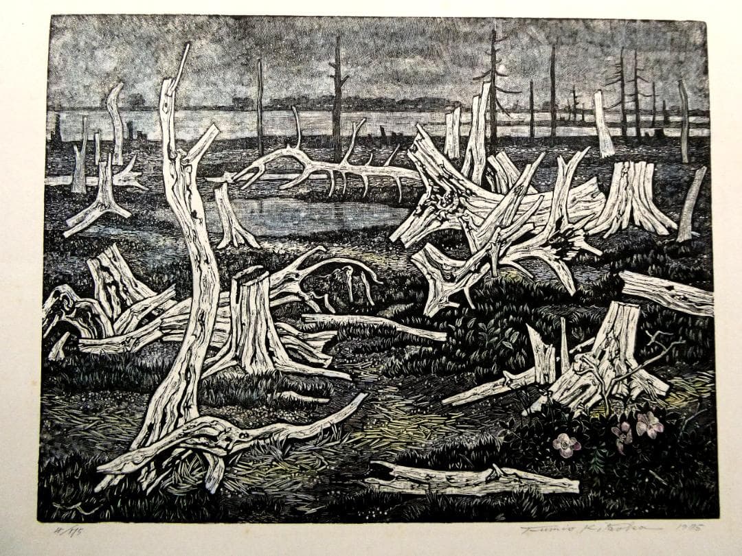 北岡文雄 「霧のトドワラ」 銅版画 限定75 直筆サイン 1975年