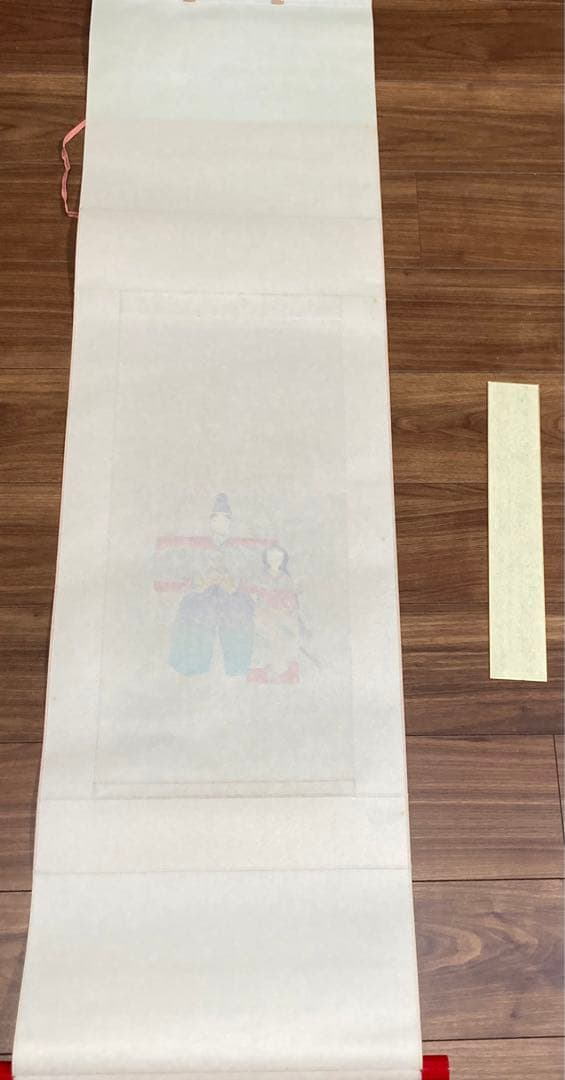 望月春江 真作　掛軸 短冊　めおと雛　桃の節句　雛祭りに　 肉筆 日本画