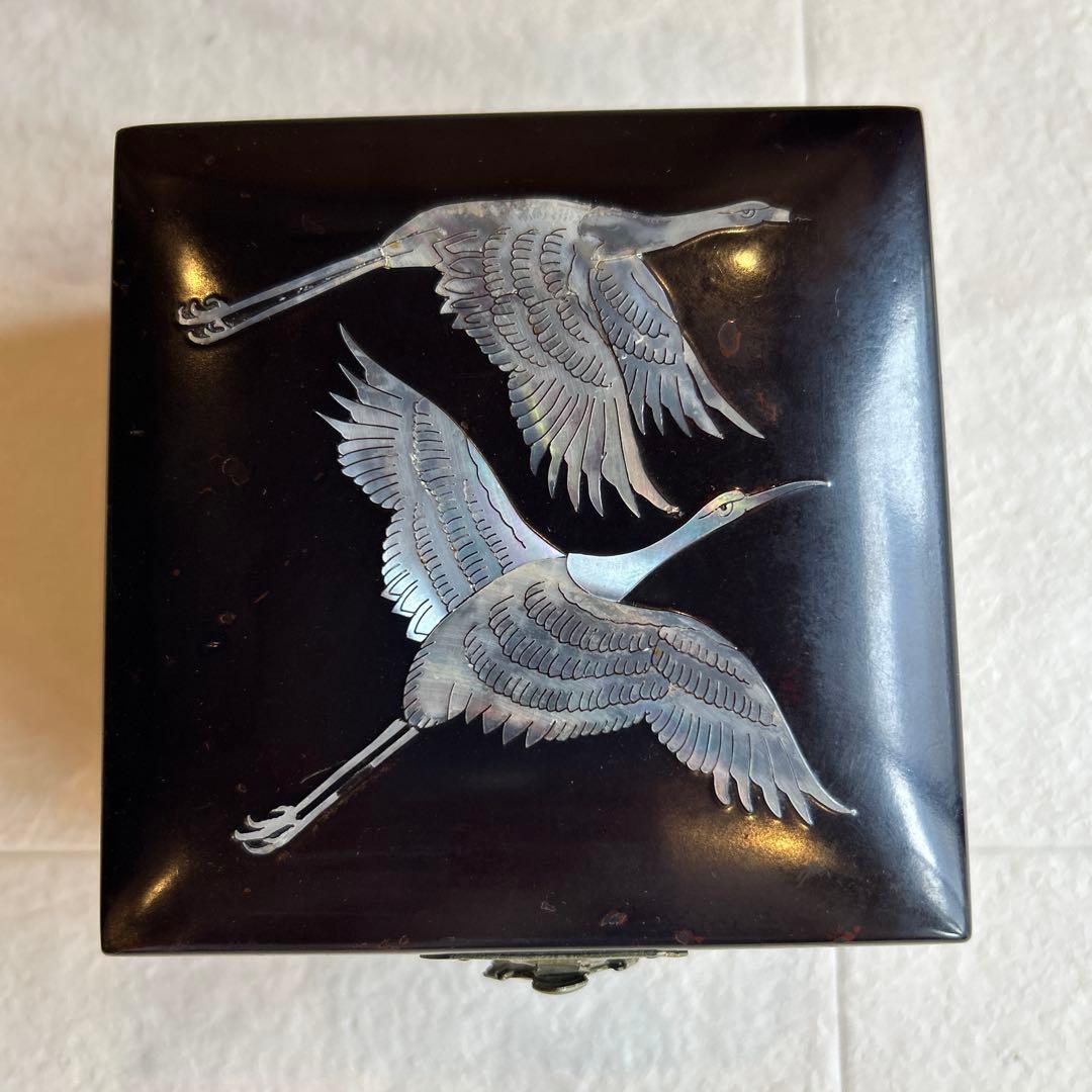 伝統工芸品精緻高級品　螺鈿宝石箱 和鶴 白蝶貝 年代物