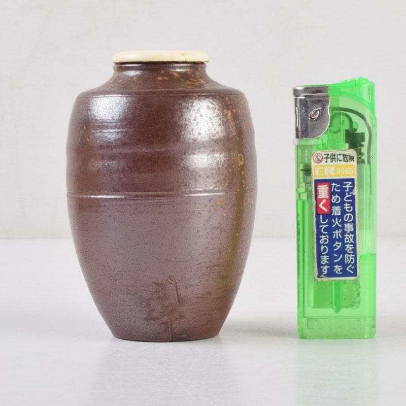 茶道具　備前焼　木村陶峰造　肩衝茶入　仕覆付　共箱　V　8633