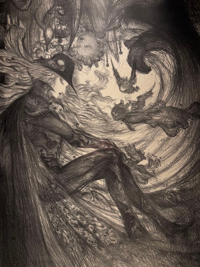 天野喜孝【妖夢】lithograph 直筆サインあり 美品 天野喜孝「予感」リトグラフ 直筆サイン入 限定品 お洒落な額装 FF