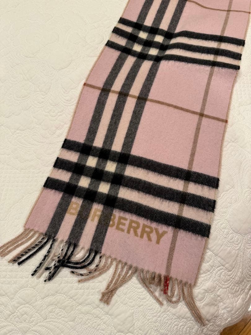 Burberry カシミア チェック柄マフラー ピンクベージュ