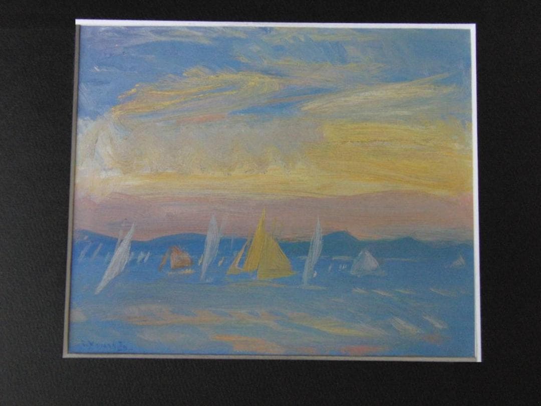 山下充、【ヨット　サントロペ】、希少な額装用画集より、新品額装付、状態良好