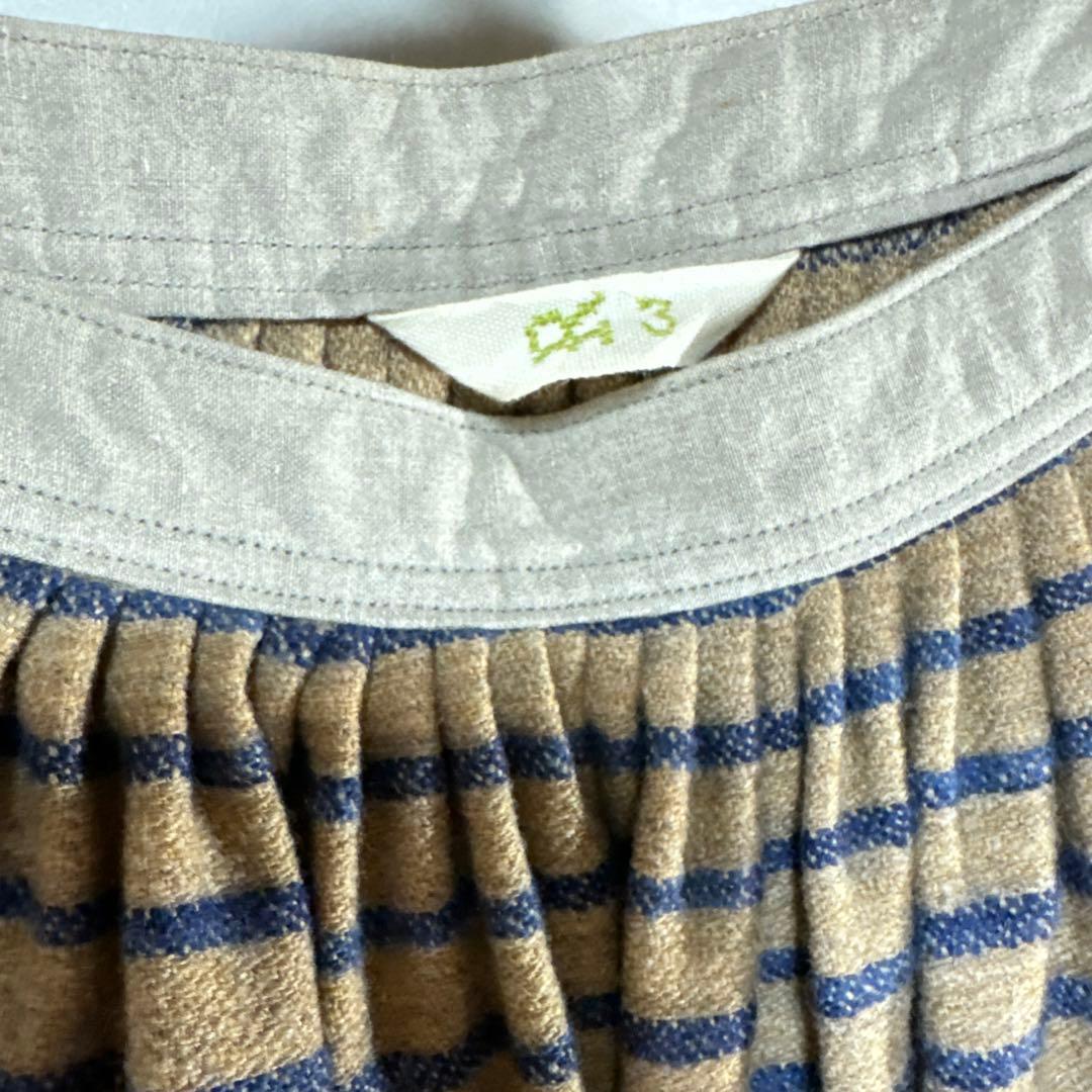 45RPM ウール麻混 ストライプひざ丈スカート サイズ3