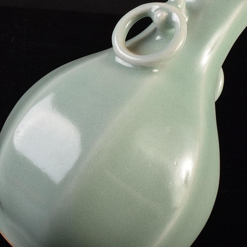 中国　龍泉窯　粉青釉　桔梗口双耳瓶　花入　C　6908