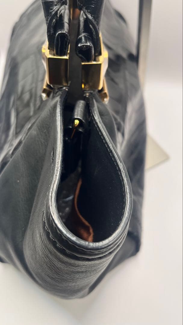 定価25万美品ランバンL 黒 クロコ押型ハンドバックショルダーバック　ブラック