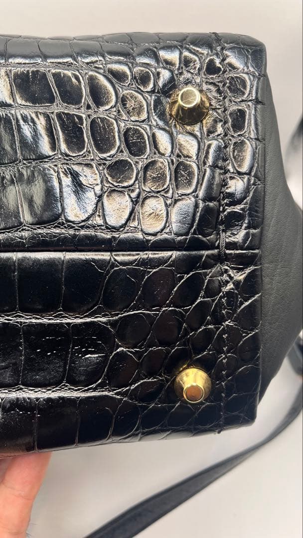 定価25万美品ランバンL 黒 クロコ押型ハンドバックショルダーバック　ブラック