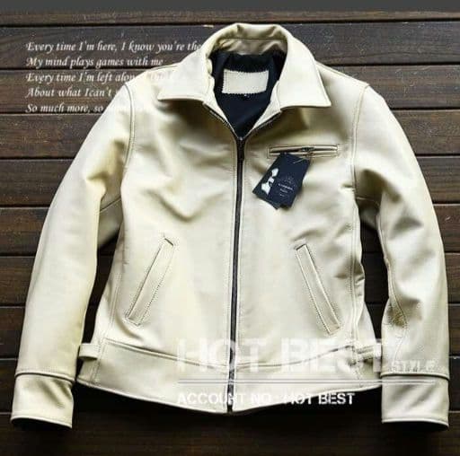 M【新品】22万円　最上級牛革 美カラーホワイトアイボリー レザージャケット 楽天市場】Mo-LAWS ダメージホワイト レザージャケット メンズ 革