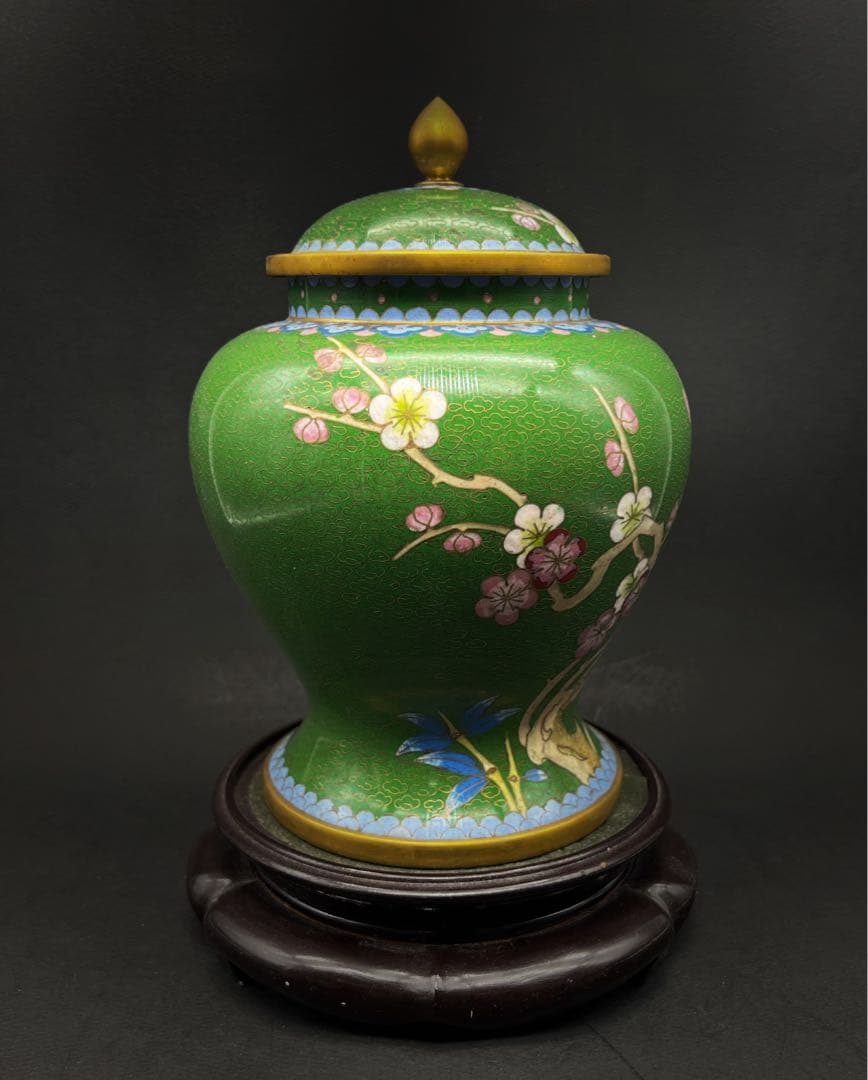 中國美術 景泰 七宝焼 將軍罐 茶葉罐 置物 中人民共和国制造 飾り壺